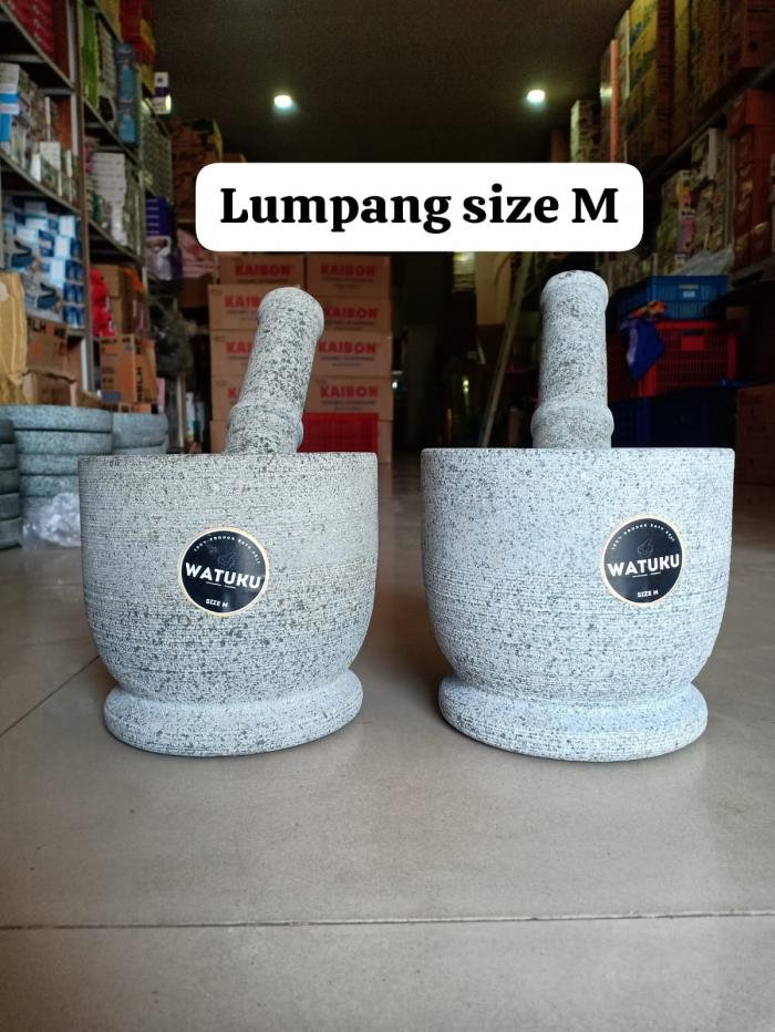 Lumpang + Alu Batu Asli size Sedang