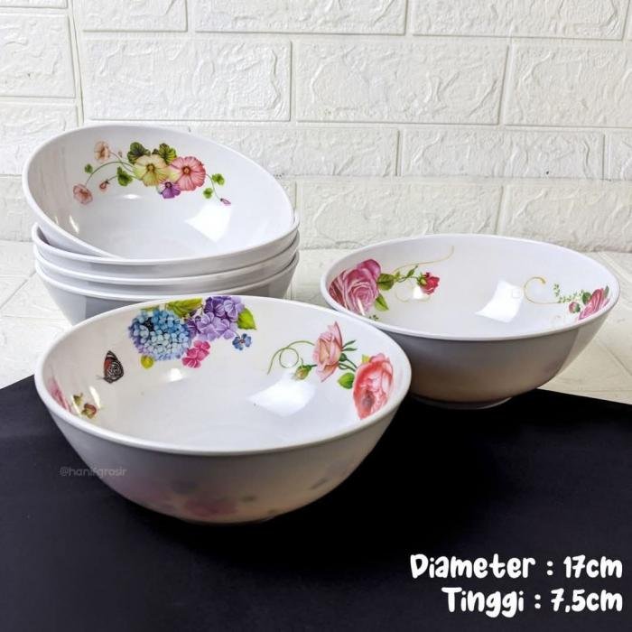 Mangkok Melamin Bulat motif bunga 6pcs