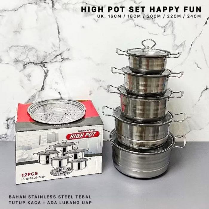 Panci High Pot Stainless Tutup Kaca