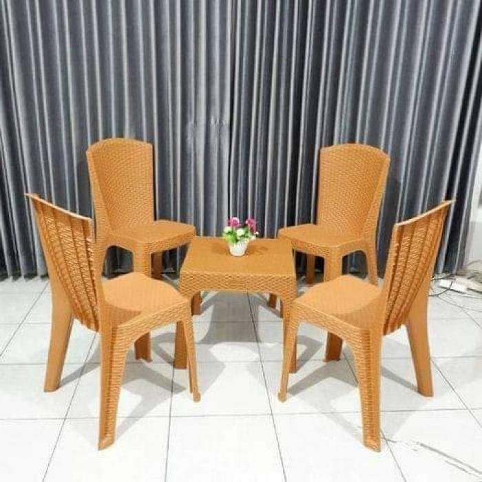 Meja Kursi Makan Set Rotan Plastik Apollystar